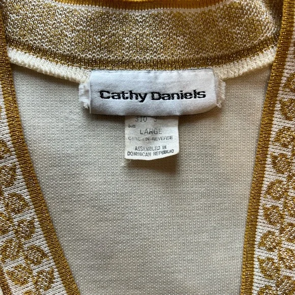 VTG 90s Cathy Daniel’s Ivory & Gold Trim Cardigan/Size Large - Picture 9 of 14